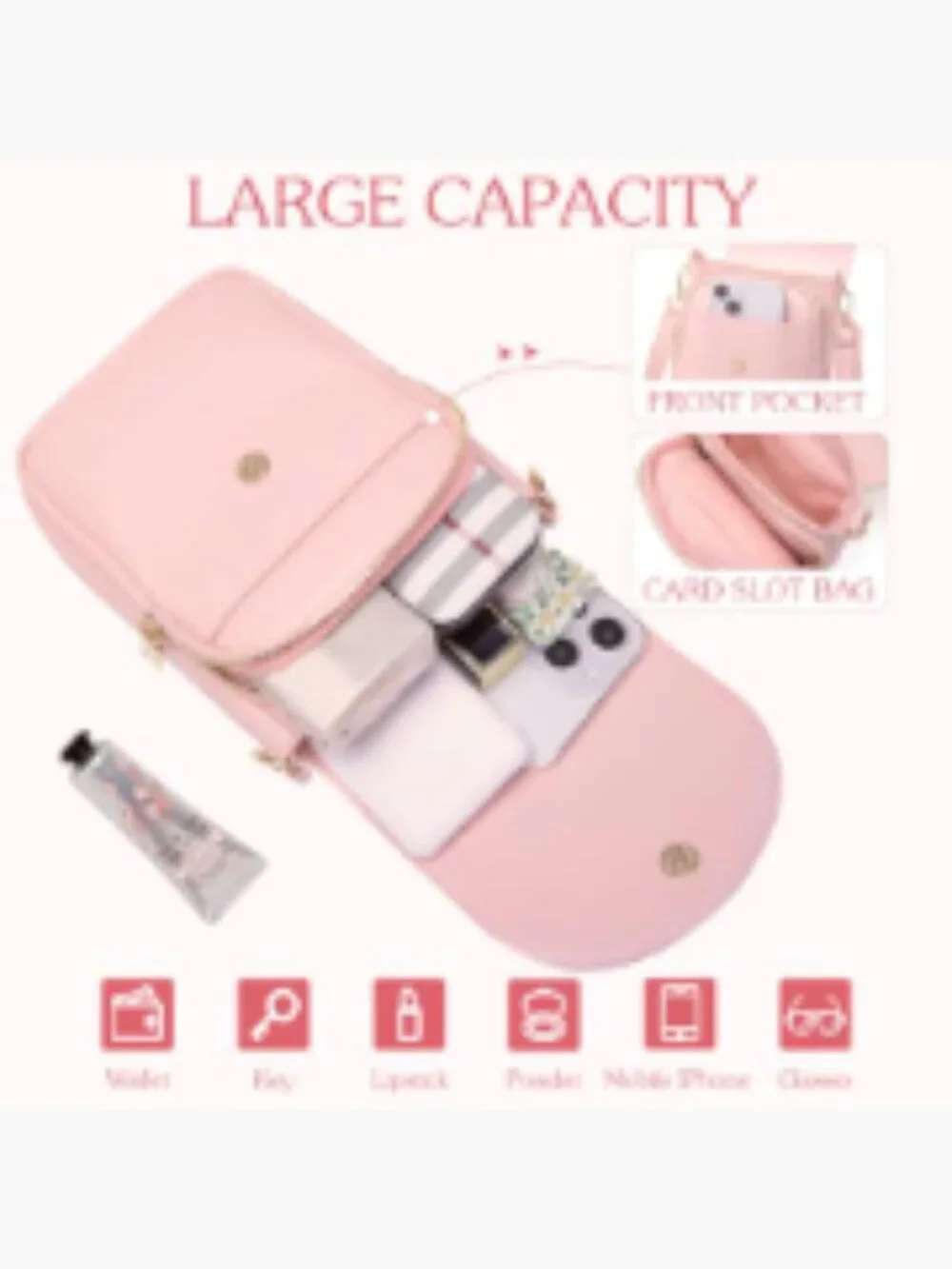 Small Crossbody Purse with Letter Embroidery Triple Compartment PU Leather Cell